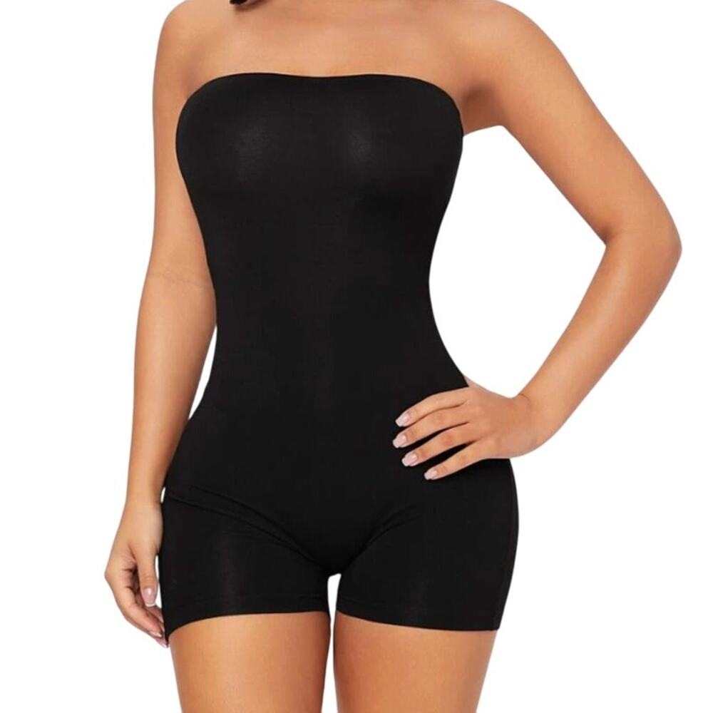 Petite Backless Tube Unitard Romper in Black, Size XSP